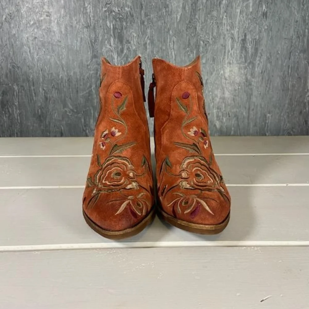 Sofft Westmont II Embroidered Floral Ankle Boots - Burnt Orange - Picture 2 of 6